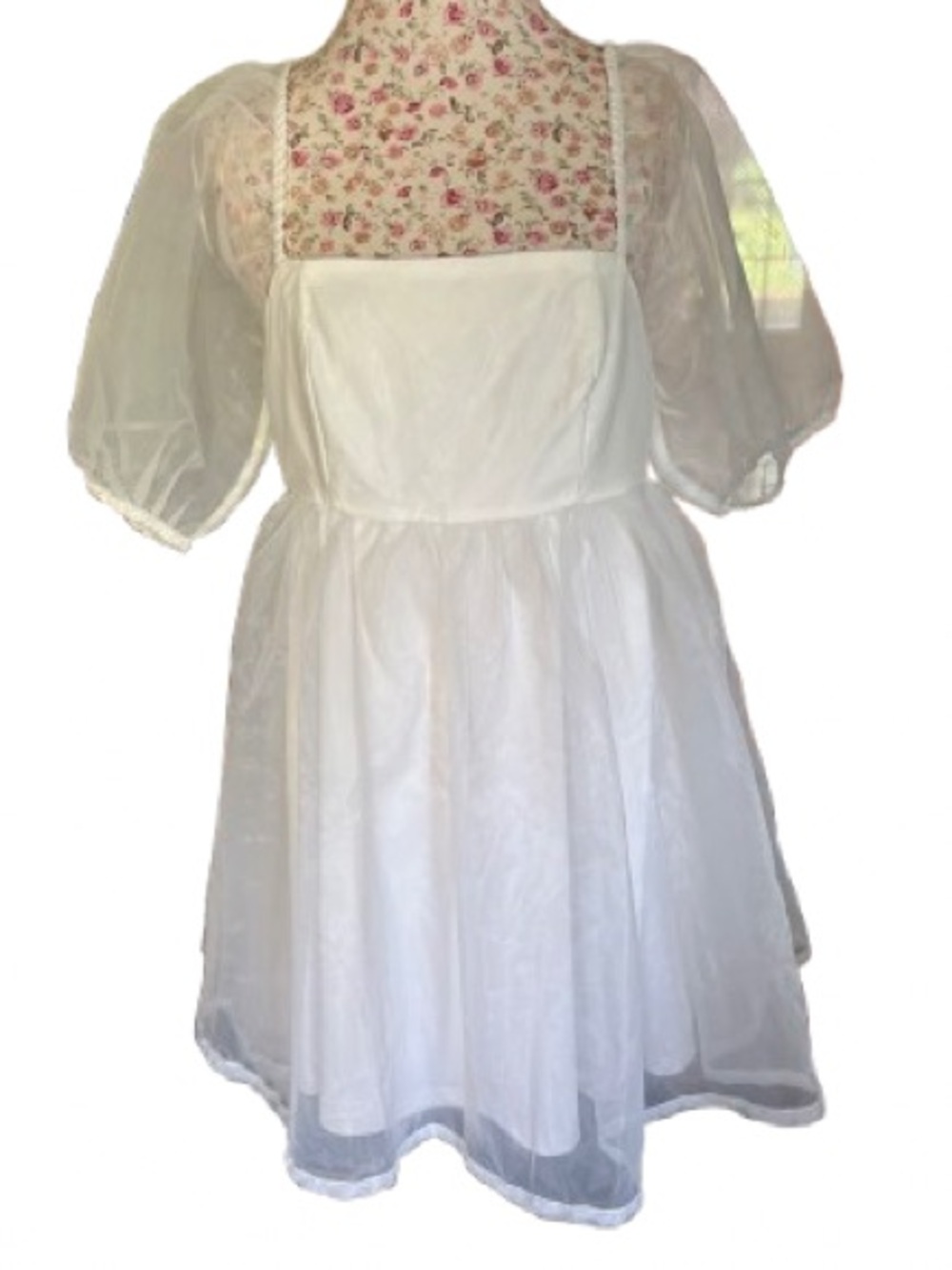 Two Cumberland White Organza Puff Sleeve Babydoll Mini Dress Large
